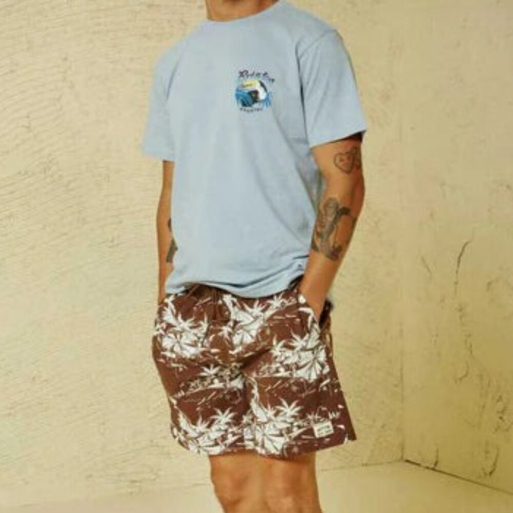 Brixton Mens XL NWT Voyage Hybrid Swim Trunks Shorts 7" Inseam Brown‎ Tropical